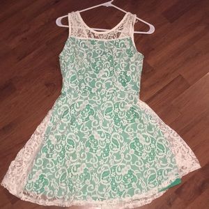 Green and white floral lace dress